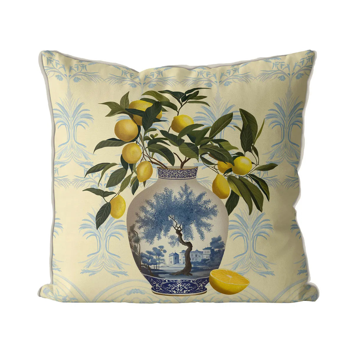 Lemon Tree Chinoiserie Vase Pillow