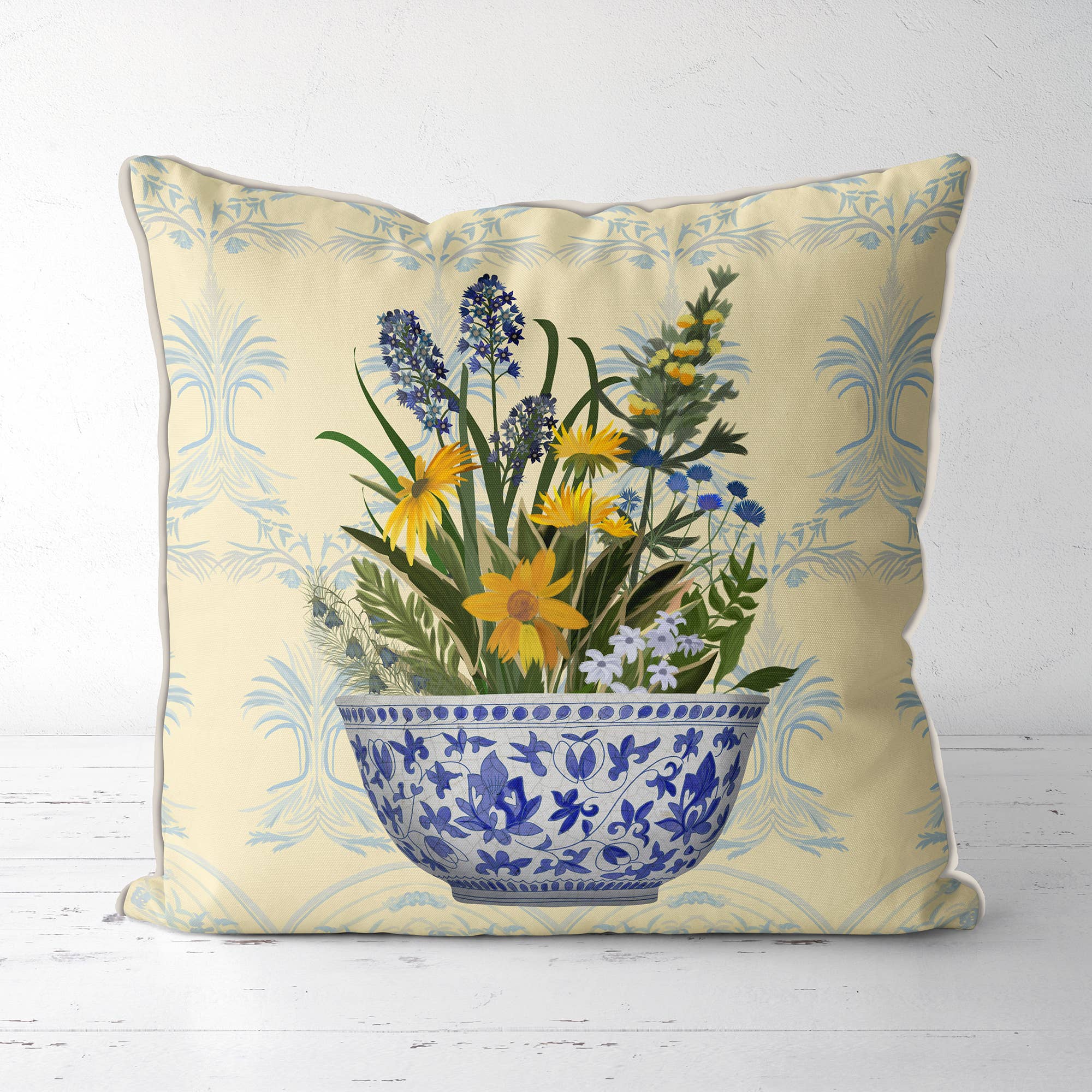 Chinoiserie bowl with wild flowers 1 Cushion/Pillow cover