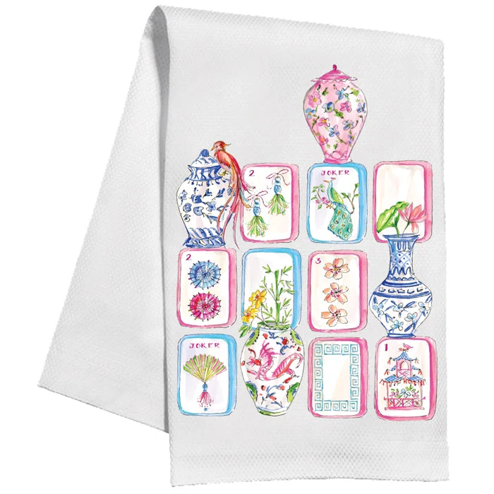 Mahjong Tiles and Chinoiserie Pots Kitchen Towel