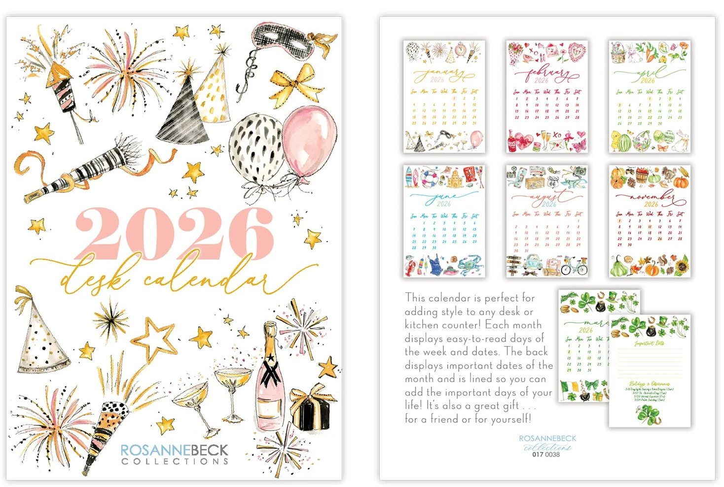 2026 Desk Calendar Water Color Icons