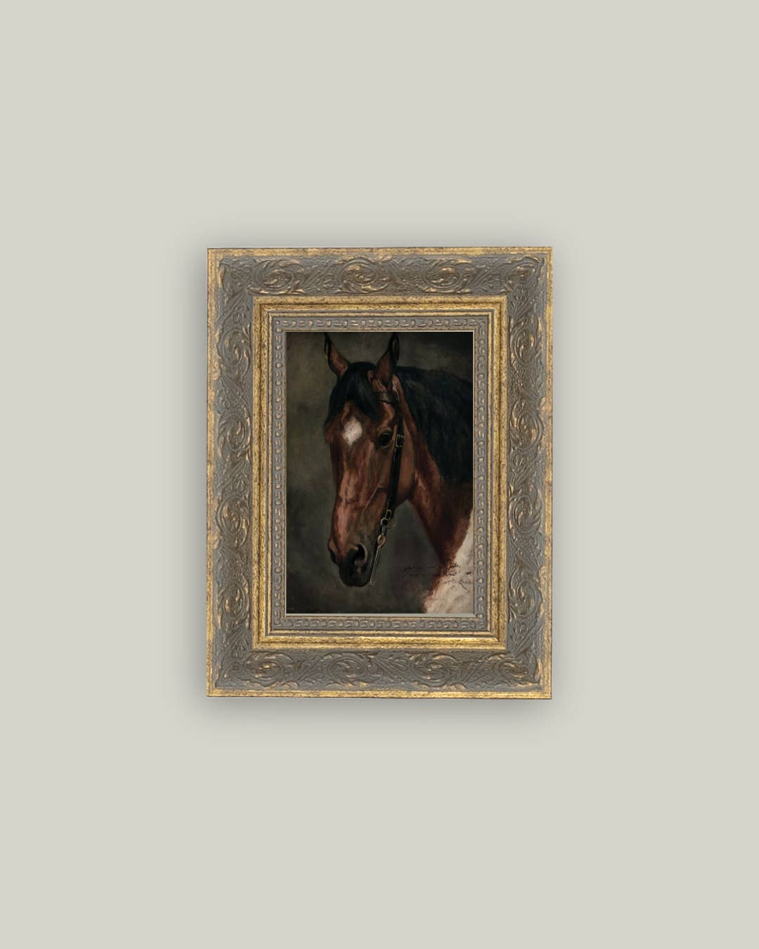 Horse Portrait Framed Antique Art: 12x16