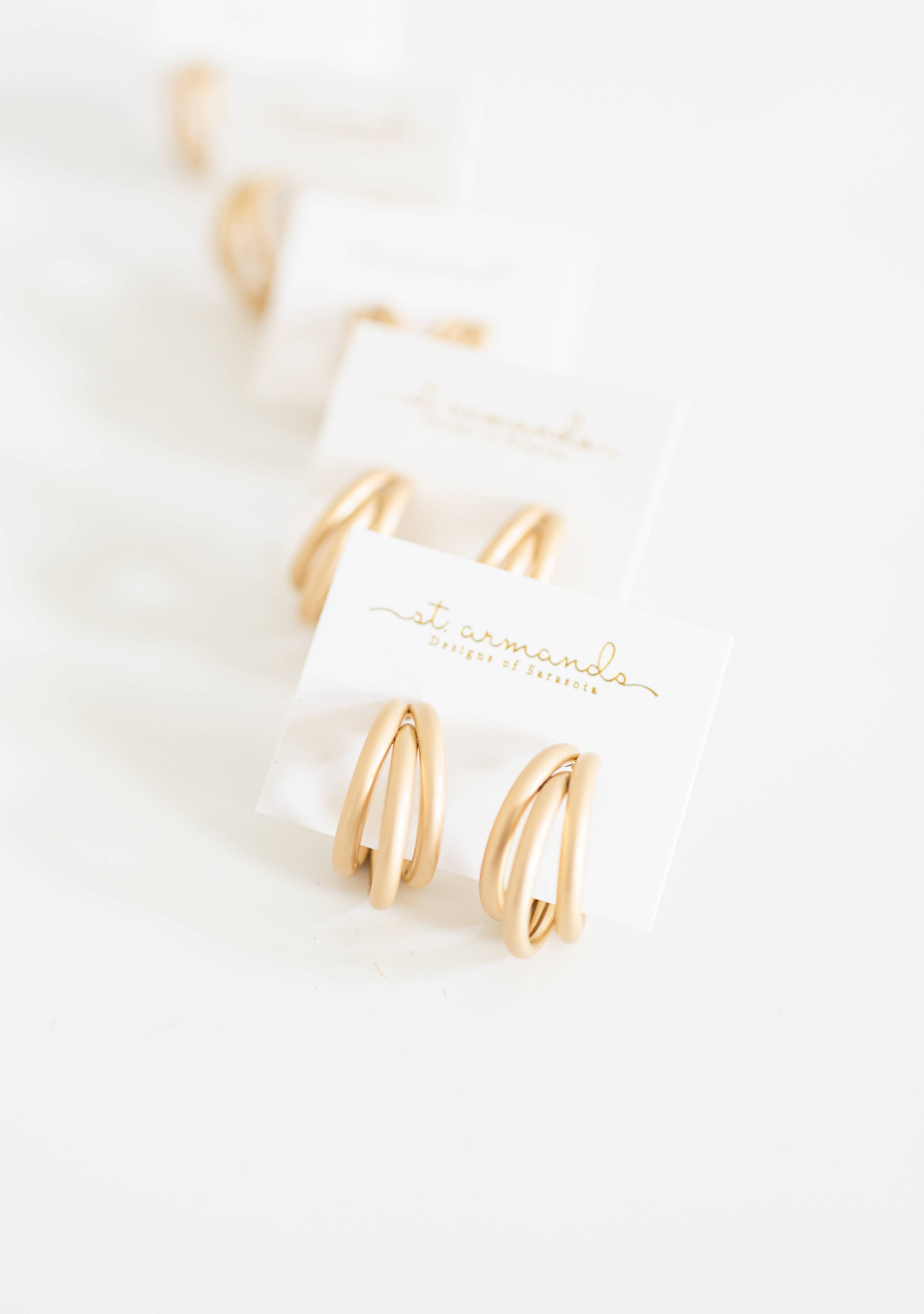 Gold Triple Statement Hoop Earrings