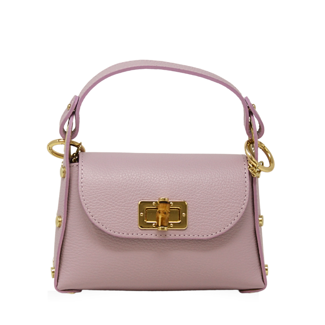 GF1075 GENUINE ITALIAN LEATHER  BAMBOO CLASP, CROSSBODY BAG: GOLD