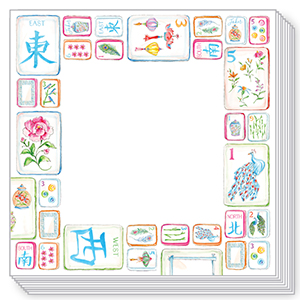 Colorful Mahjong Tiles with Flowers and Birds Tall Block Notepad