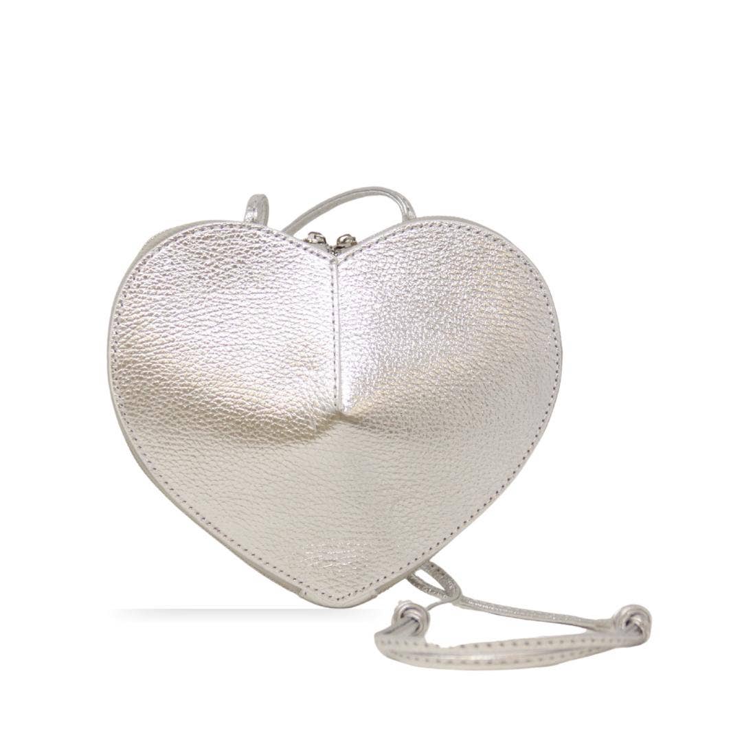 GF0990  GENUINE ITALIAN LEATHER CROSSBODY HEART BAG: Red