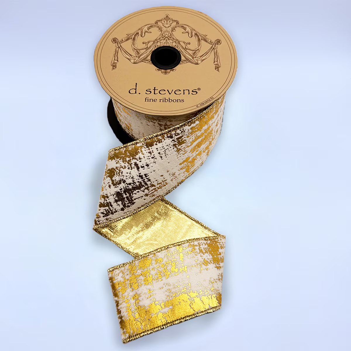 Suede Velvet Ribbon - Burnished Metallic Gold/White