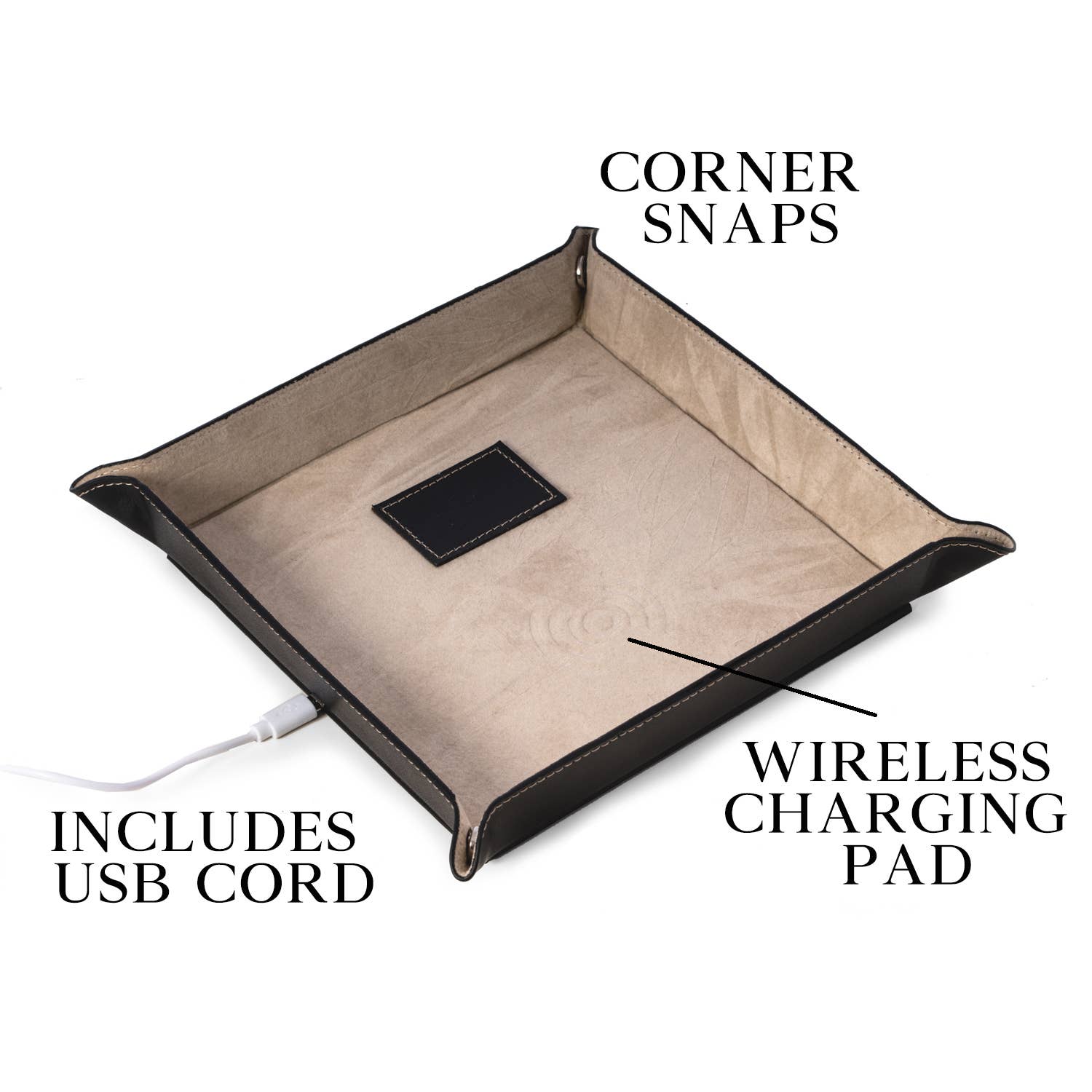 Leather Charging Valet – Wireless Charging Station: Black