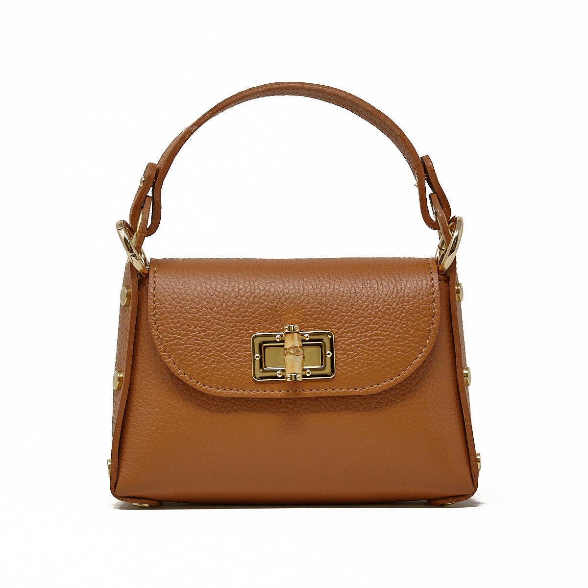 GF1075 GENUINE ITALIAN LEATHER  BAMBOO CLASP, CROSSBODY BAG: GOLD