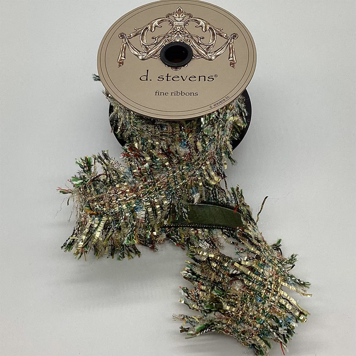Bliss Boucle Fray Edge Ribbon, Green & Ivory