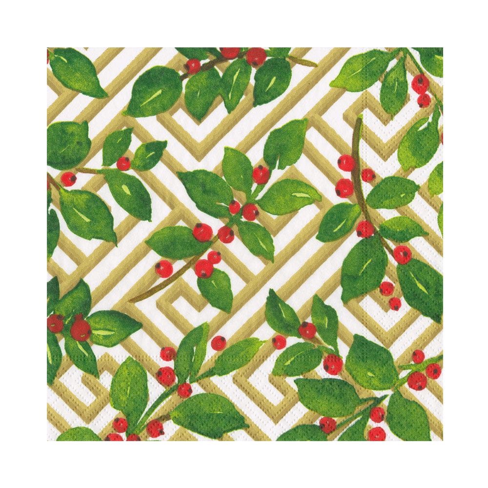 Holly And Fretwork White Luncheon Napkins - CASPARI