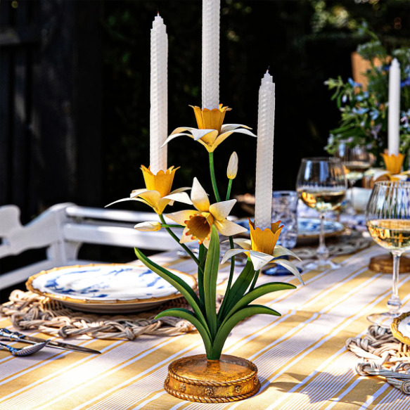 Metal handpainted Daffodil Candleabra