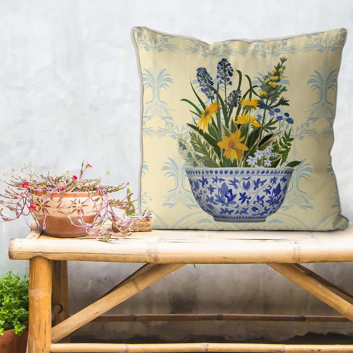 Chinoiserie Bowl with Wild Flowers  Pillow