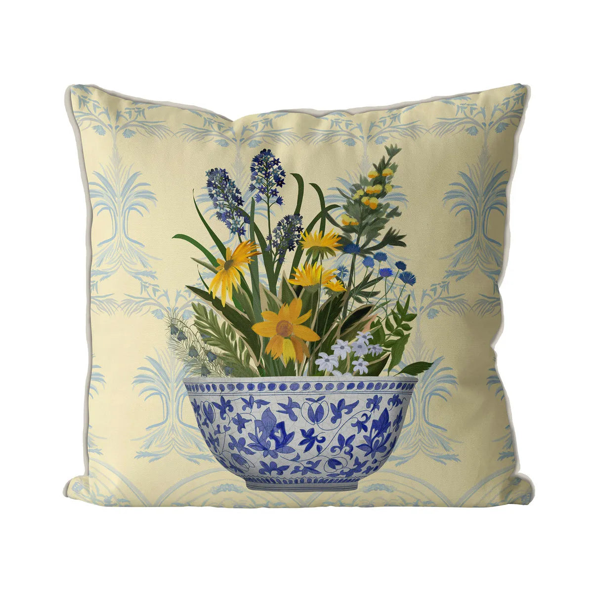 Chinoiserie Bowl with Wild Flowers  Pillow