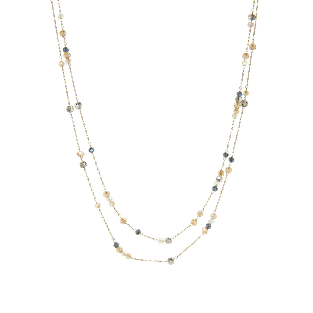 Delicate Layered Necklace With Colored Crystals- Champagne