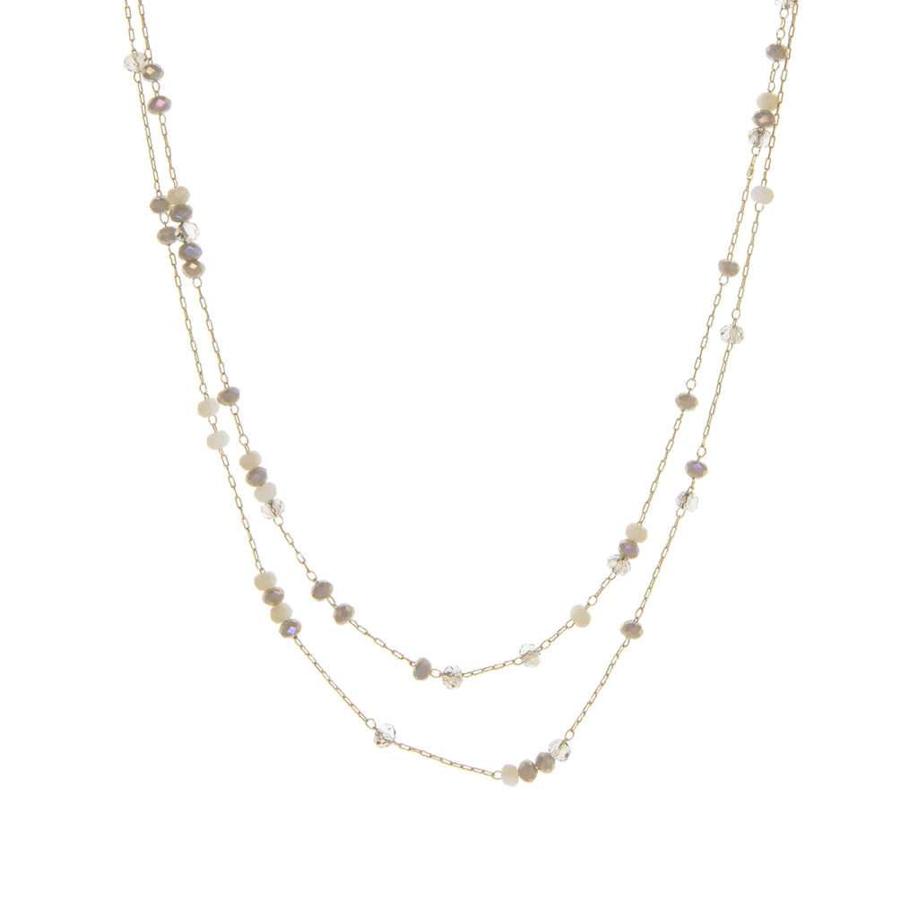 Delicate Layered Necklace With Colored Crystals- Neutral