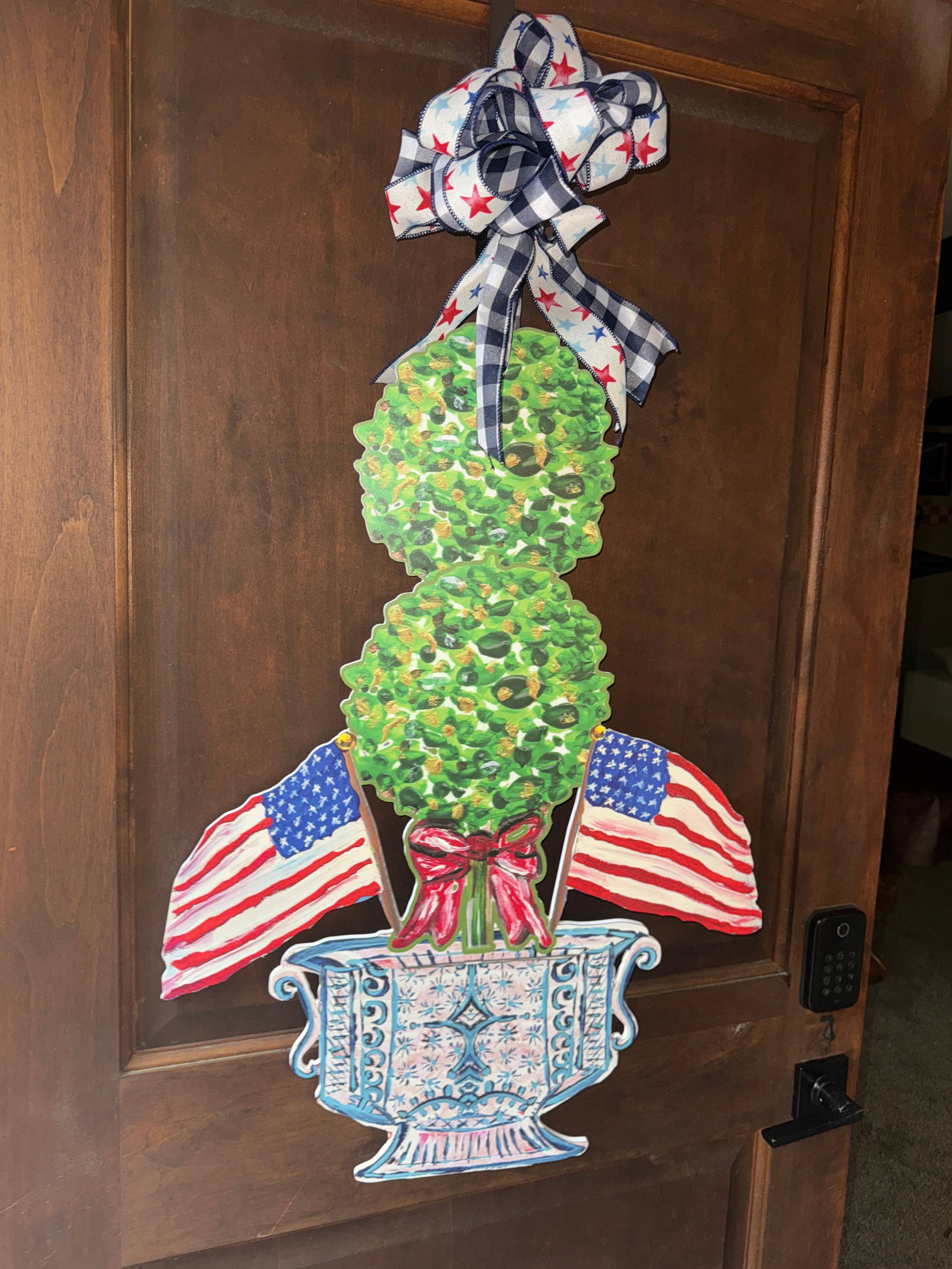 LARGE Designer Patriotic Topiary in Ginger Jar Door Hanger