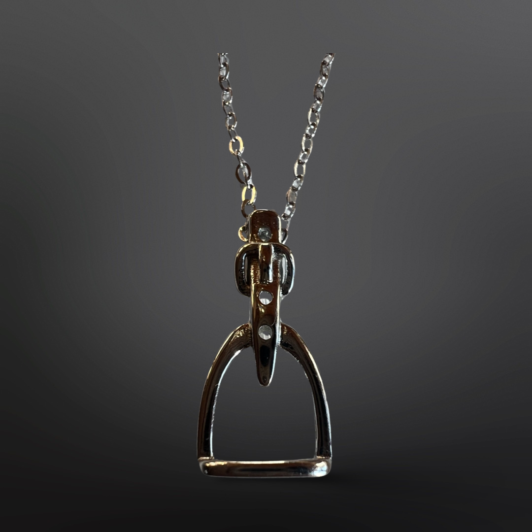 English Saddle Stirrup Iron Sterling Silver Necklace: Sterling Silver w/ Gold Plate Accents