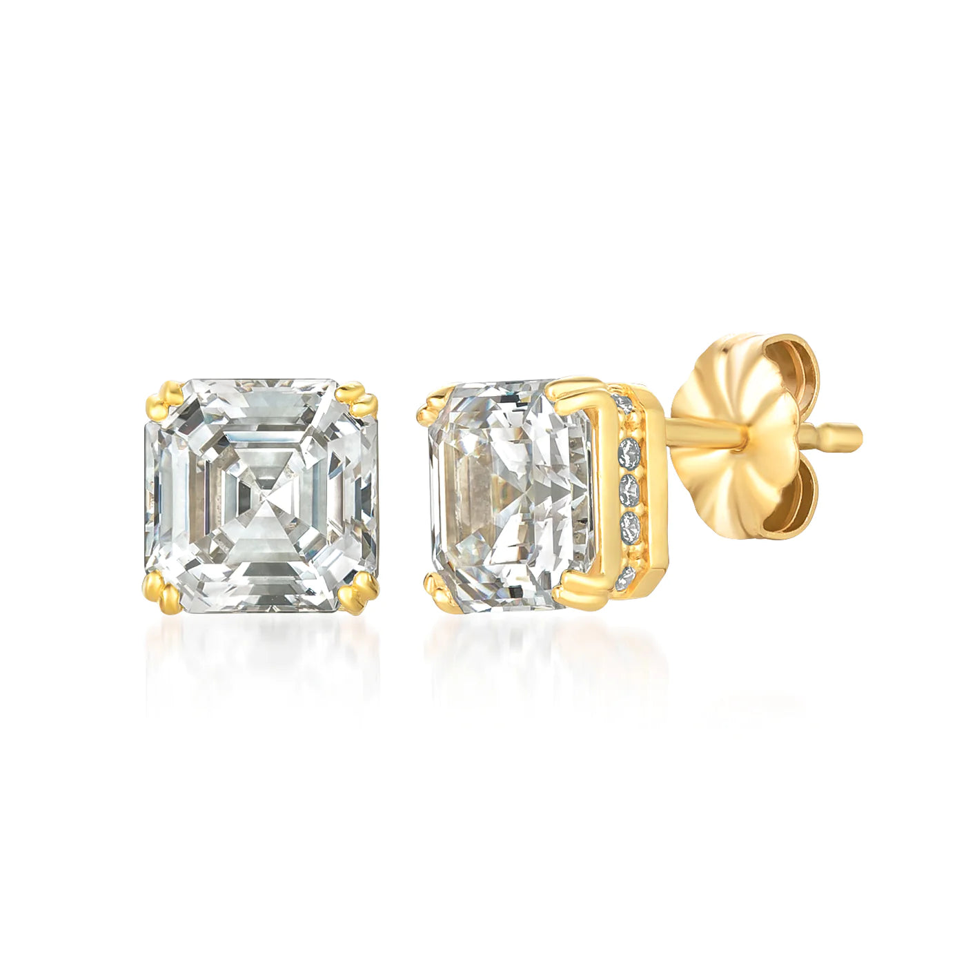 Royal Asscher Cut Stud Earrings Finished in 18kt Yellow Gold