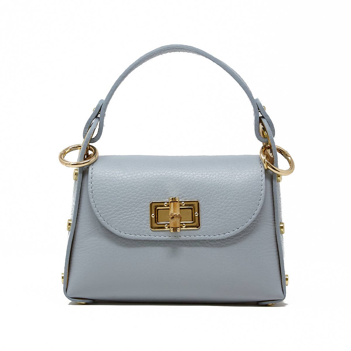 GF1075 GENUINE ITALIAN LEATHER  BAMBOO CLASP, CROSSBODY BAG: GOLD