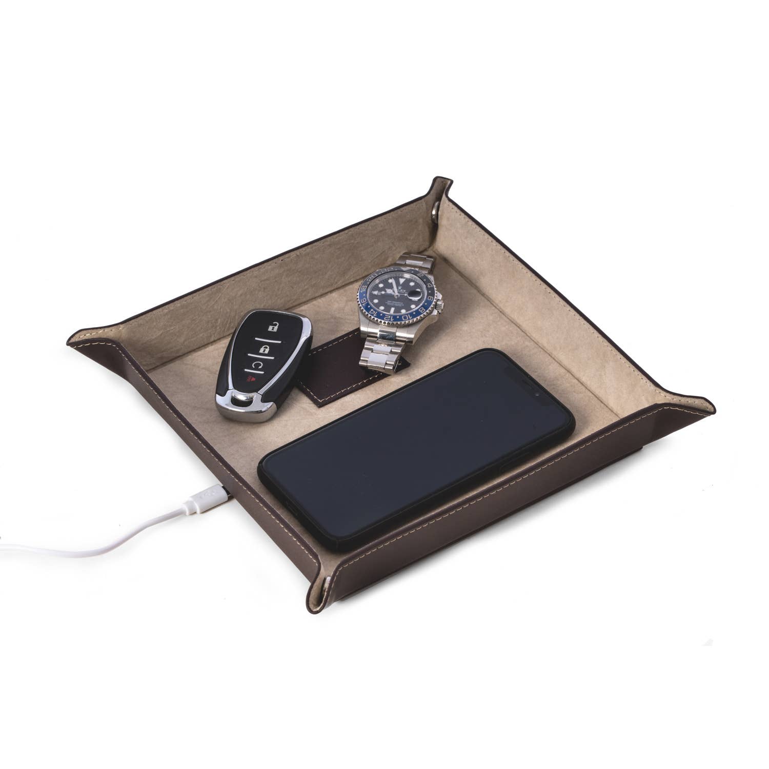 Leather Charging Valet – Wireless Charging Station: Black