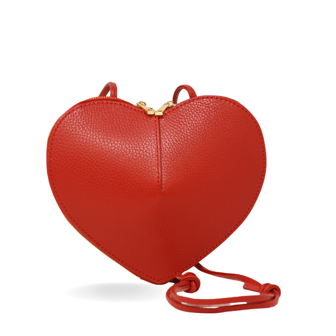 GF0990  GENUINE ITALIAN LEATHER CROSSBODY HEART BAG: Red