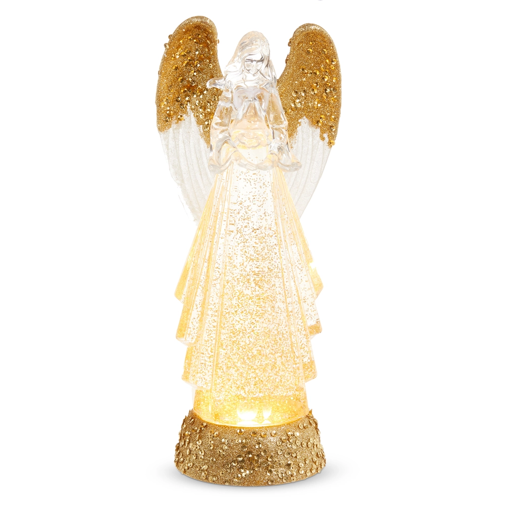 Lighted Angel with Gold Swirling Glitter
