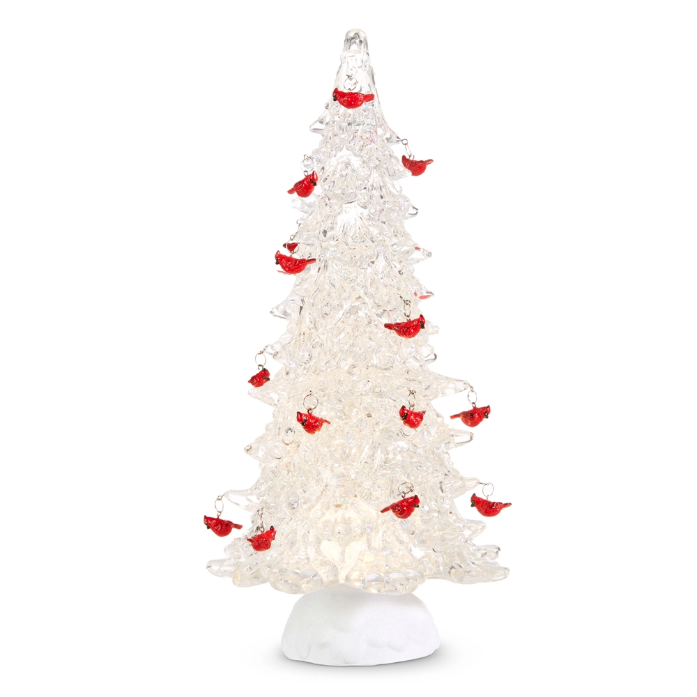 Lighted Tree with Cardinal Ornaments and Swirling Glitter