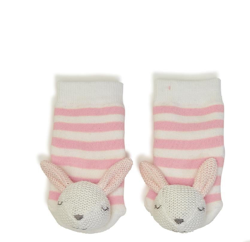 Knit Animal Rattle Socks-Bunny pink