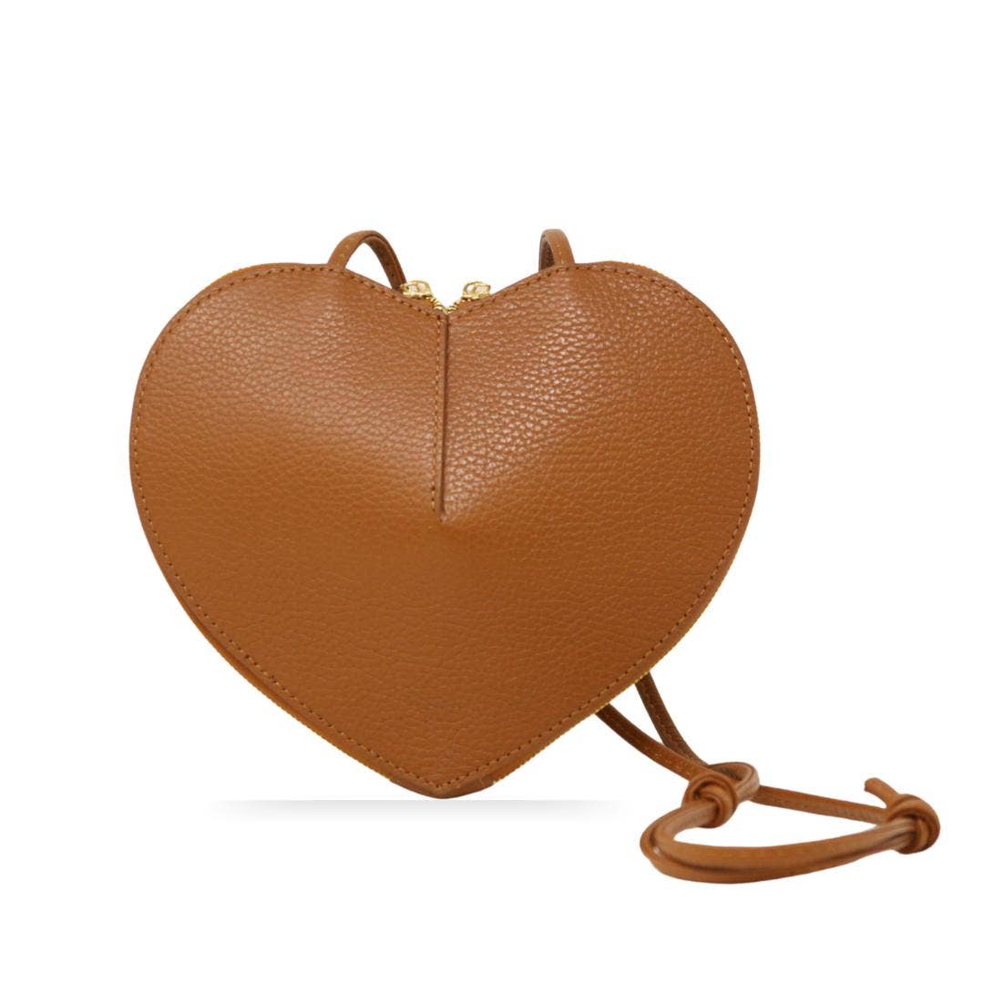 GF0990  GENUINE ITALIAN LEATHER CROSSBODY HEART BAG: Red
