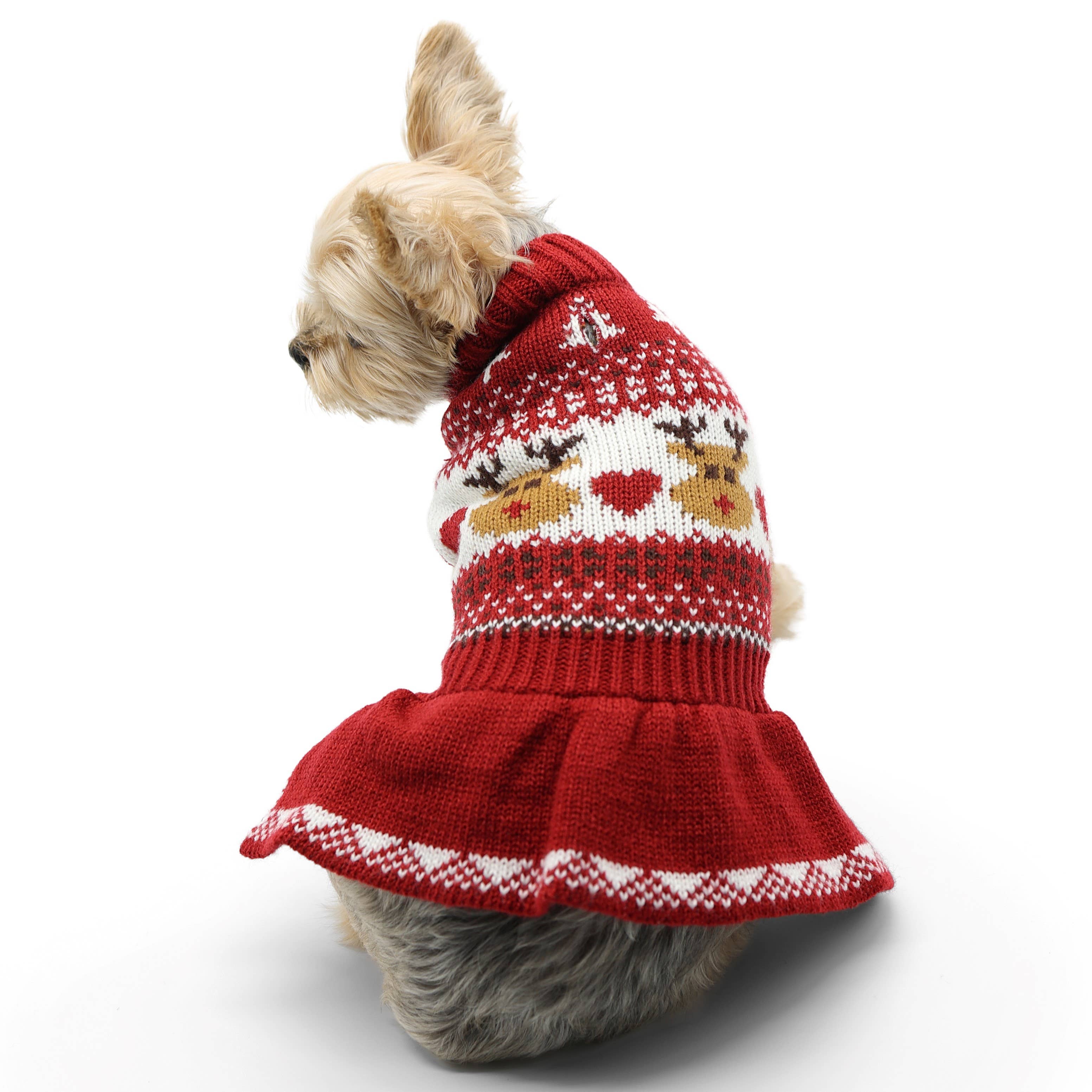 Dog Sweater Dress Reindeer Fair Isle: XS