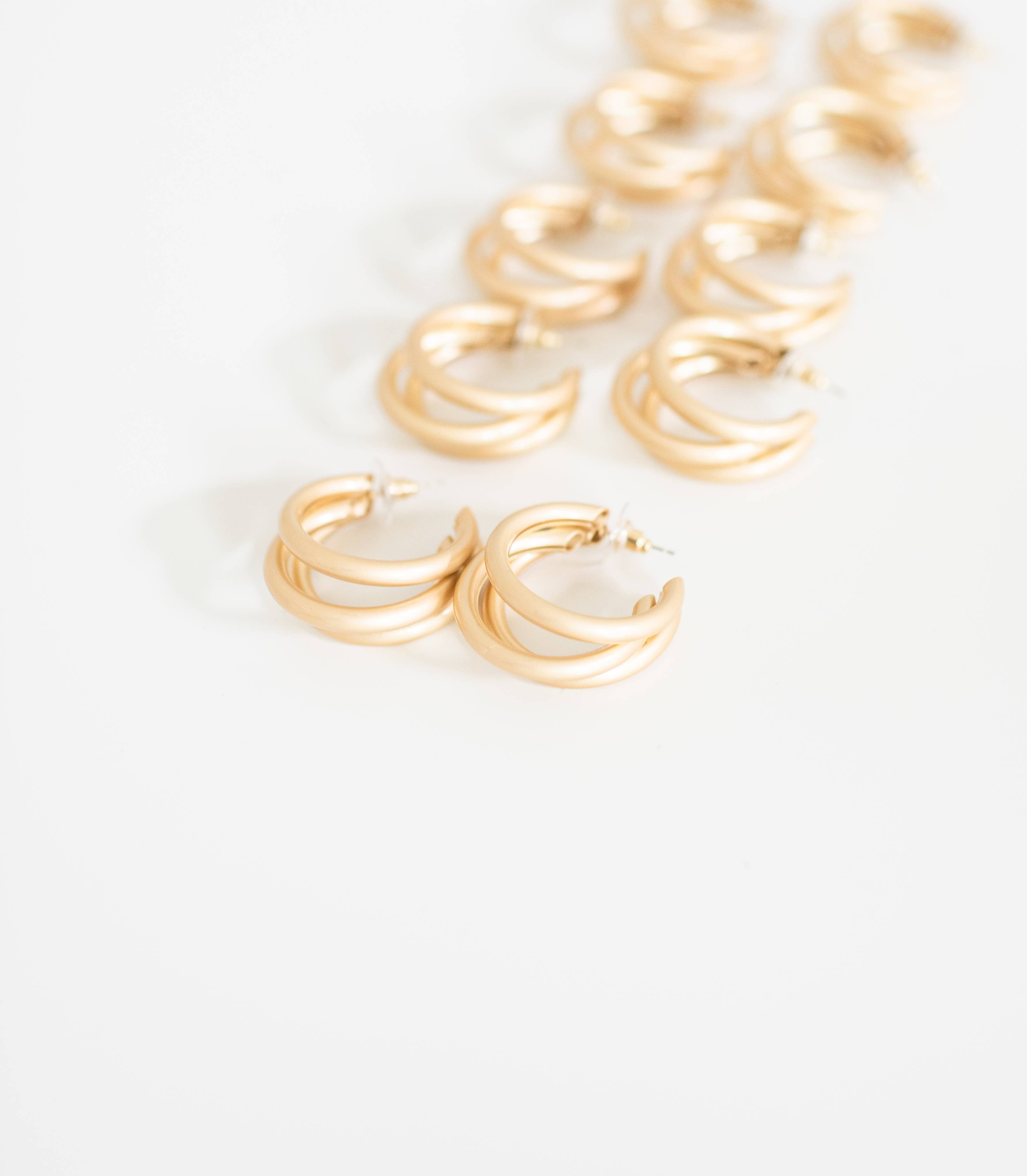 Gold Triple Statement Hoop Earrings