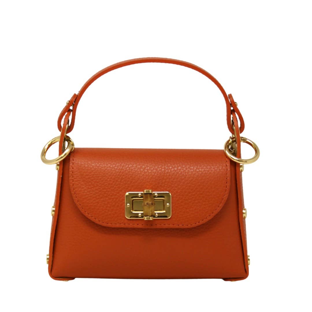 GF1075 GENUINE ITALIAN LEATHER  BAMBOO CLASP, CROSSBODY BAG: GOLD