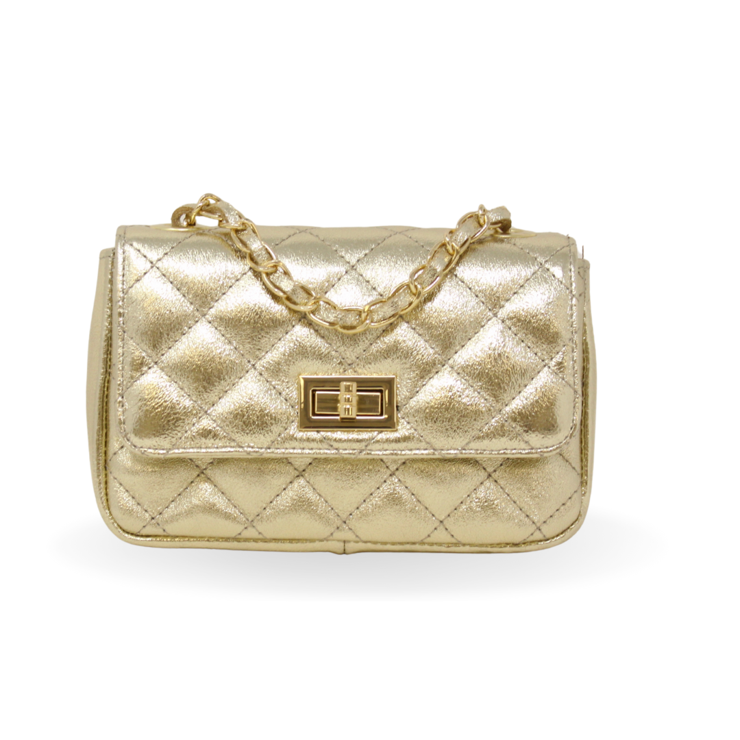 GF1195 GENUINE ITALIAN LEATHER EVENING CROSSBODY: GOLD