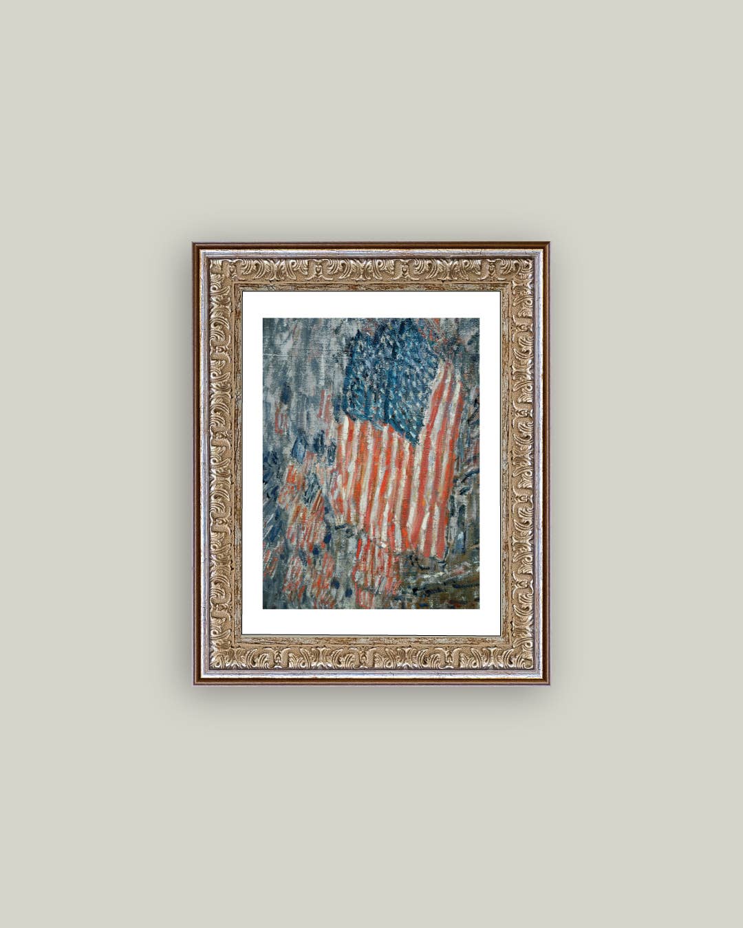 Patriotic Flag Print Framed Antique Art: 12x16