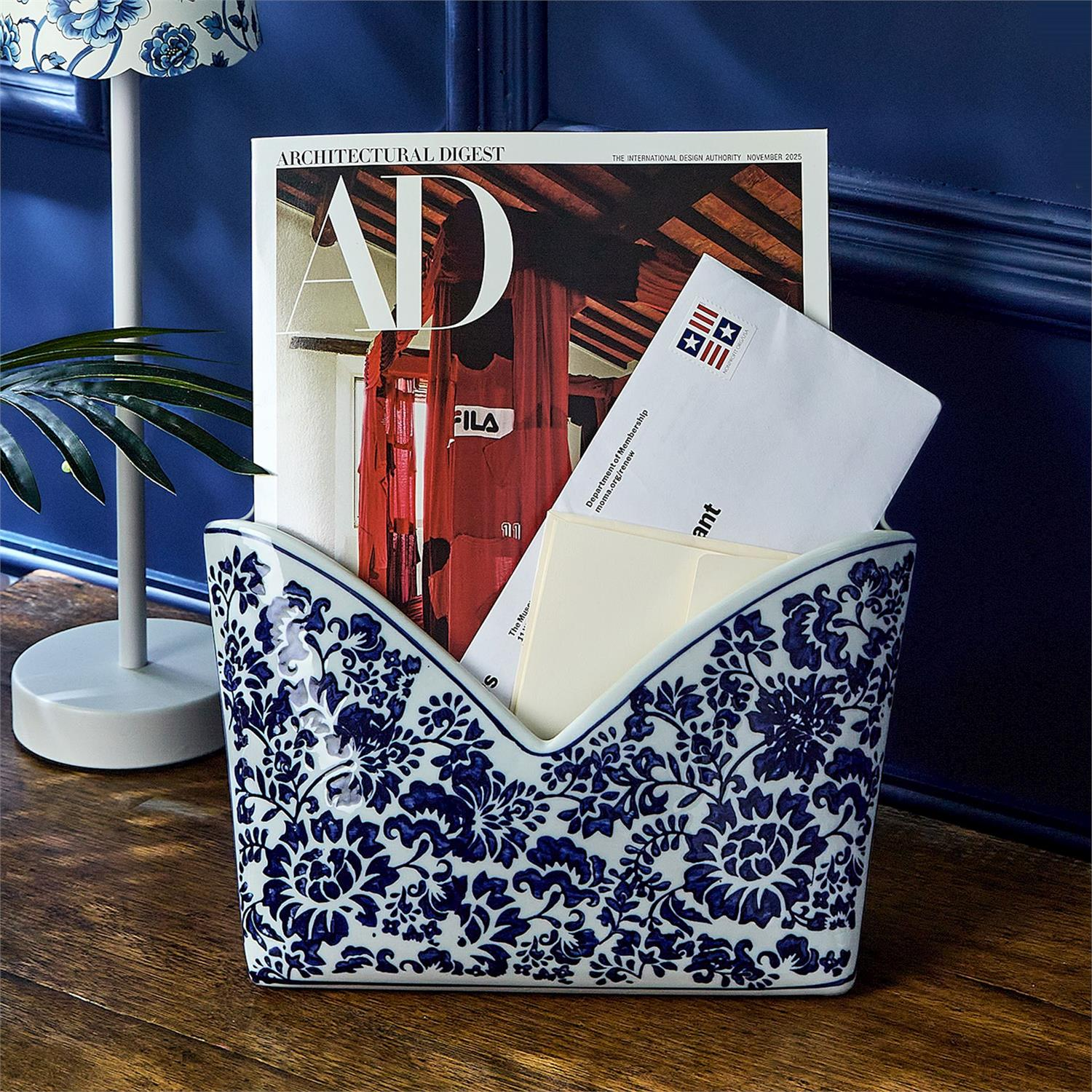 Chinoiserie Blue and White Floral Letter Holder