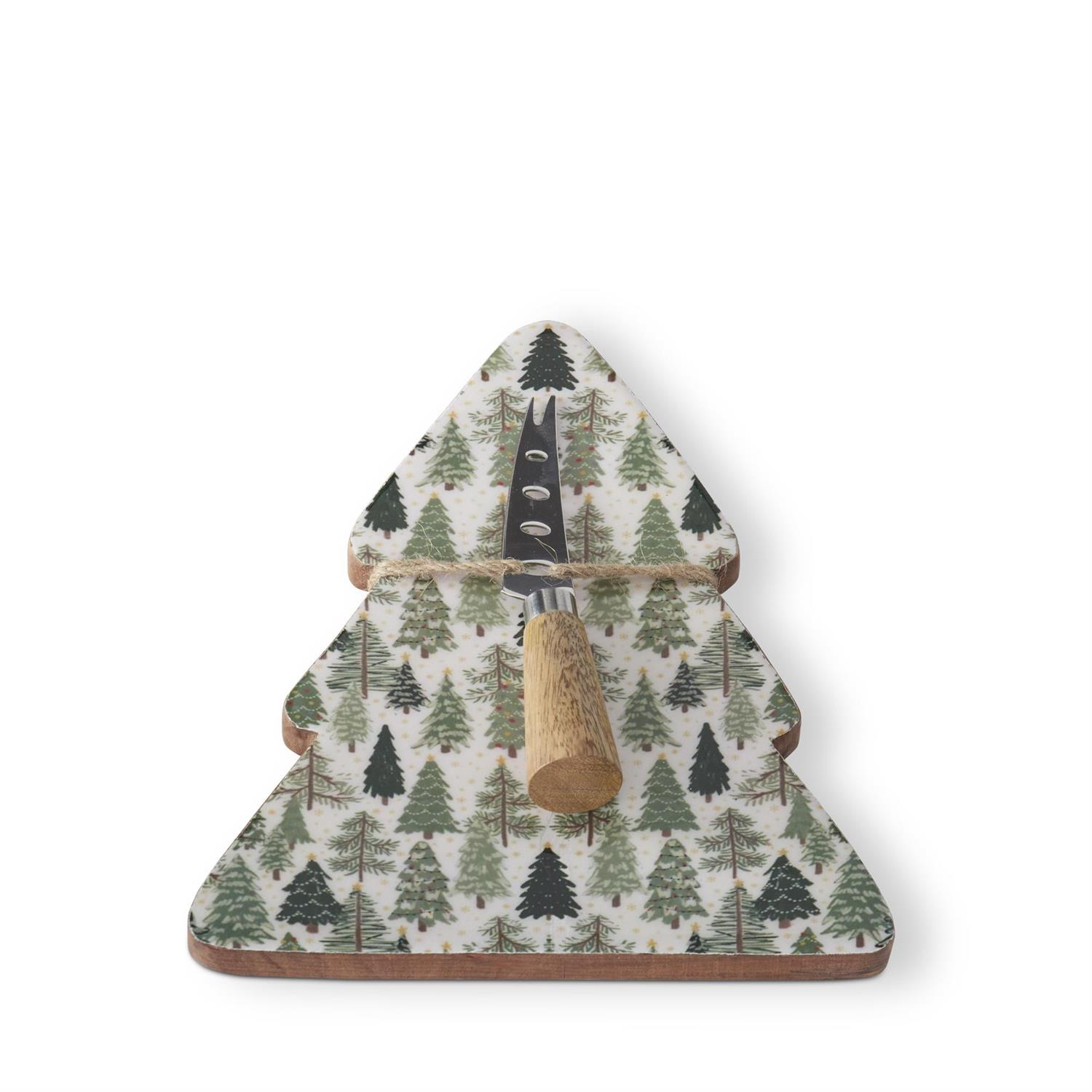 Wood Enameled Christmas Tree Serving Platter w/ spreader