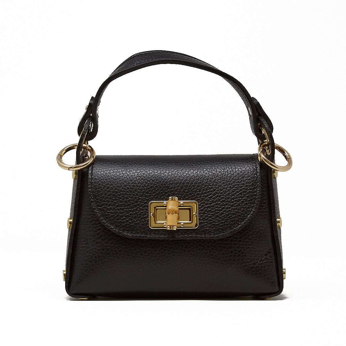 GF1075 GENUINE ITALIAN LEATHER  BAMBOO CLASP, CROSSBODY BAG: GOLD
