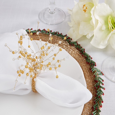 Beaded Design Napkin Ring - Champagne - set of 4