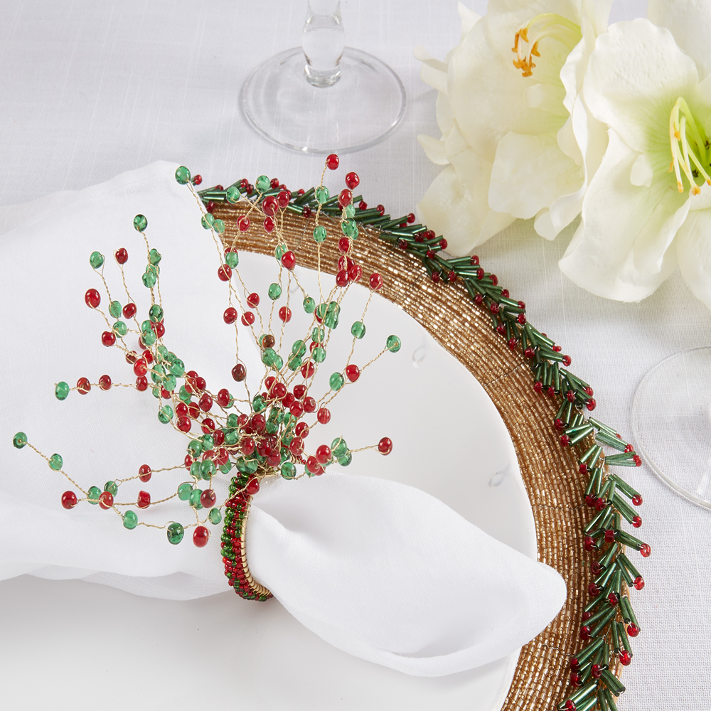 Beaded Design Napkin Rings Red/Green– Set of 4