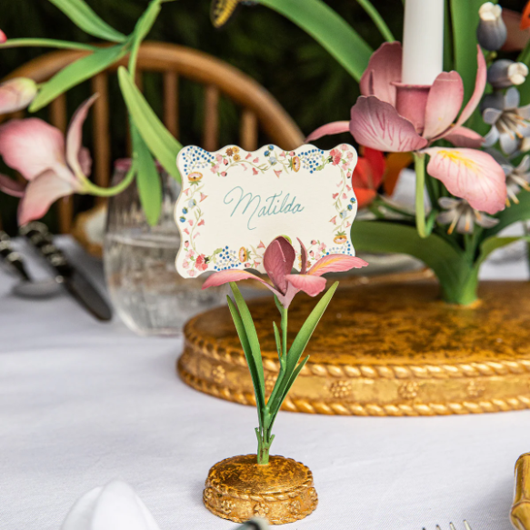 Hand-Painted Iris Placecard Holder-Pink