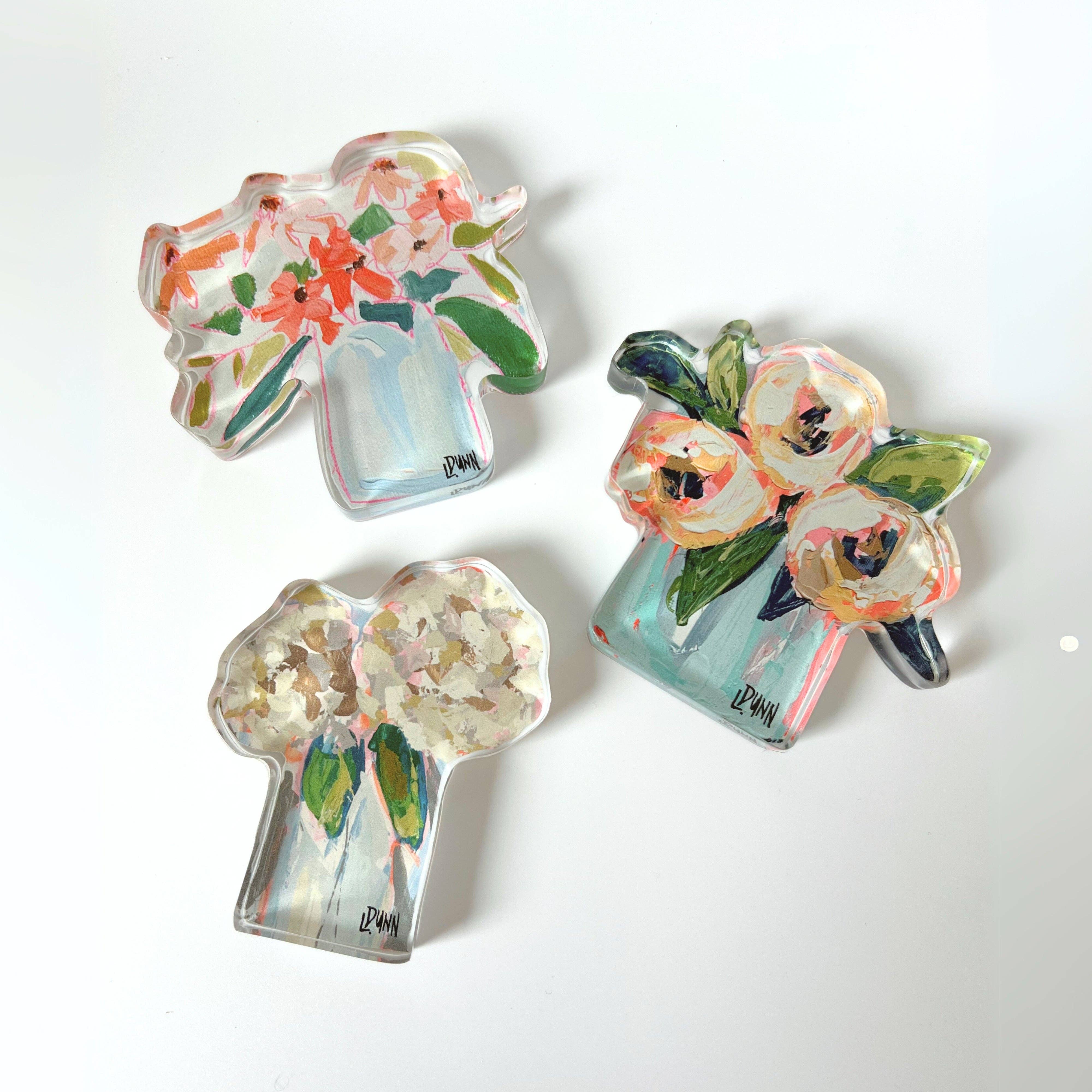 Two Hydrangea Blooms Acrylic Block: Large Block