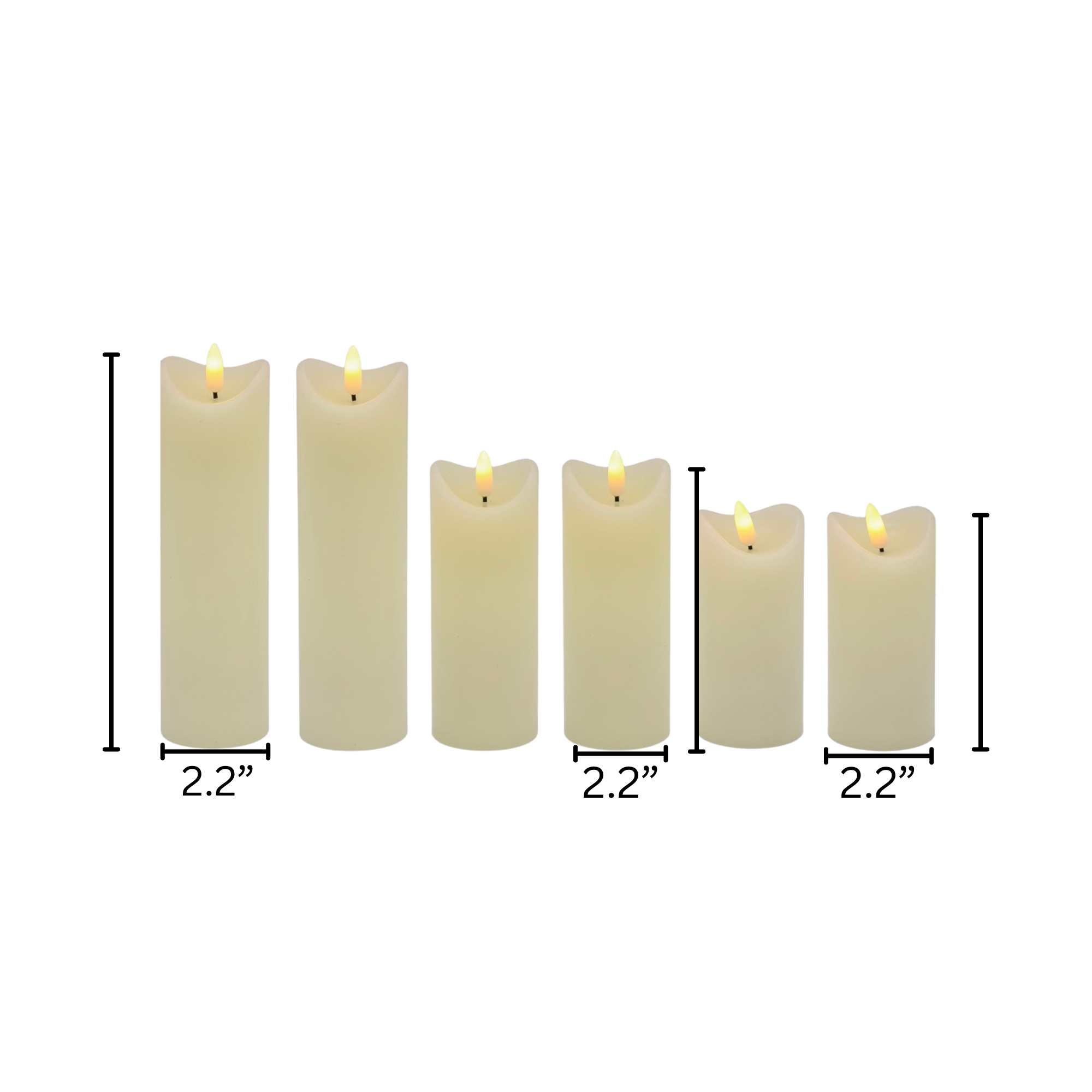 Battery Operated 3D Wick Flame LED Candles - Set of 6