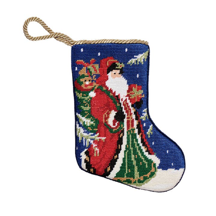 Santa W/Gift Needlepoint Mini Stocking