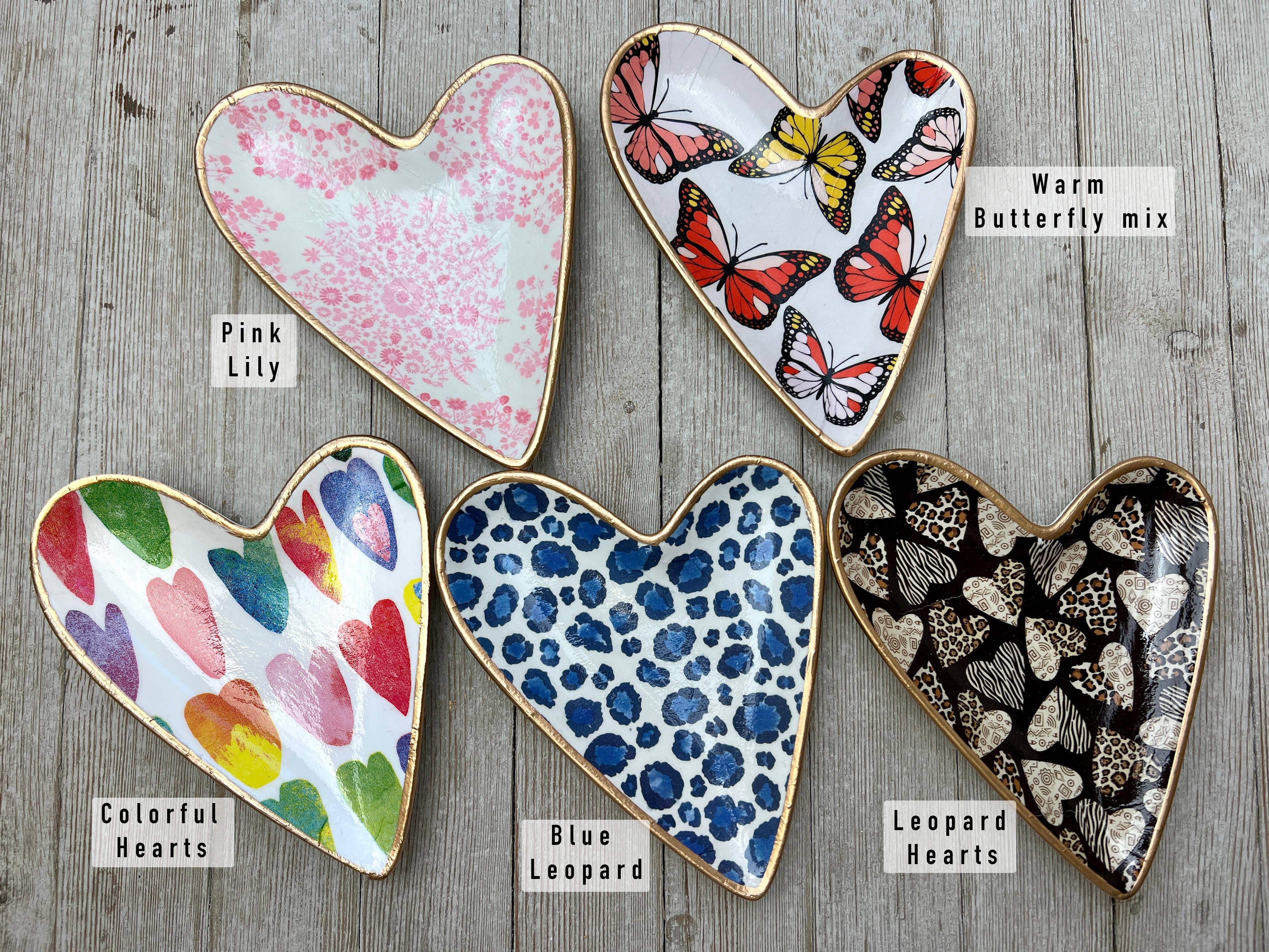 Decoupage Ceramic Heart Dish: Floral Bird & Butterflies