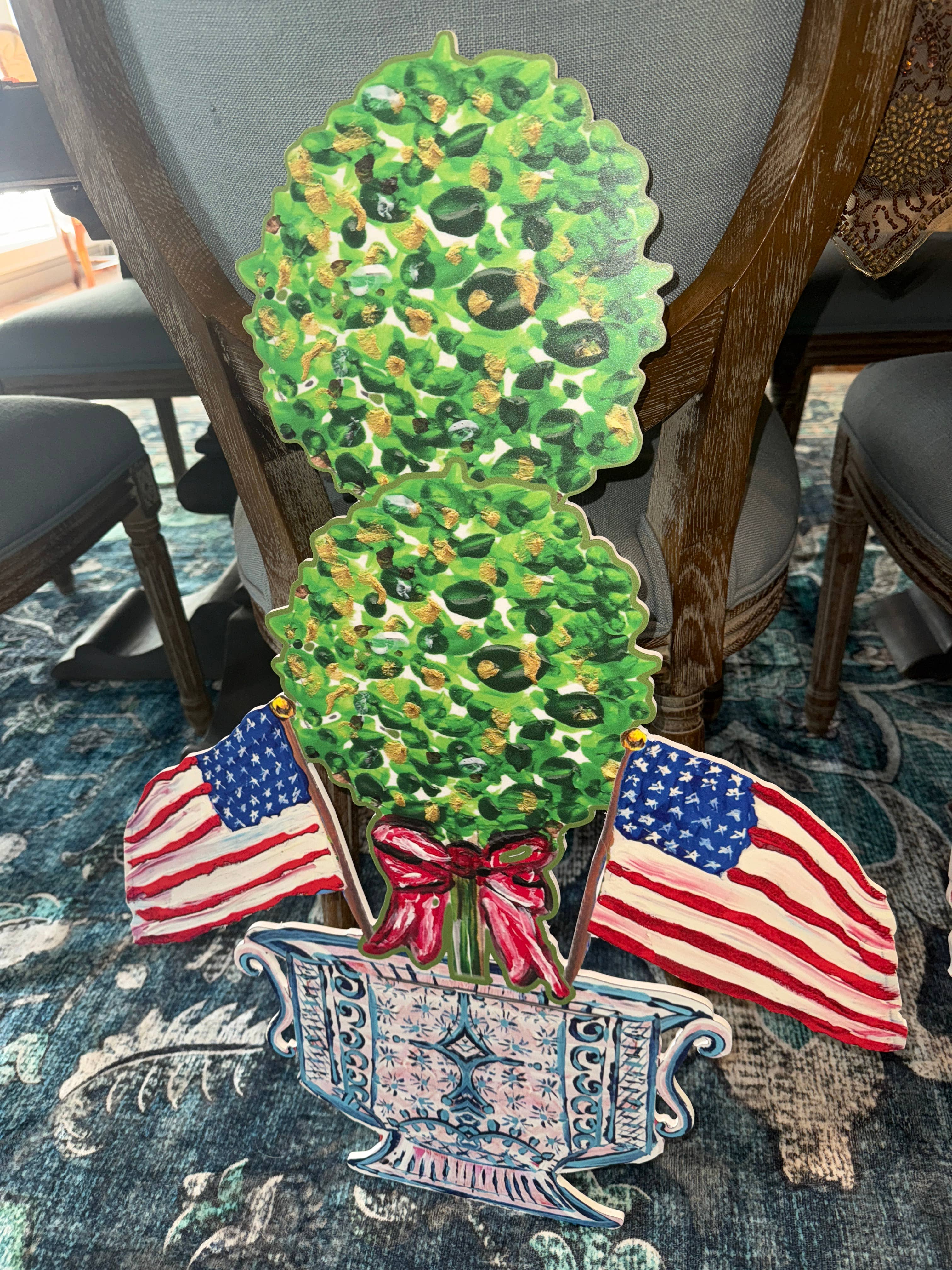LARGE Designer Patriotic Topiary in Ginger Jar Door Hanger