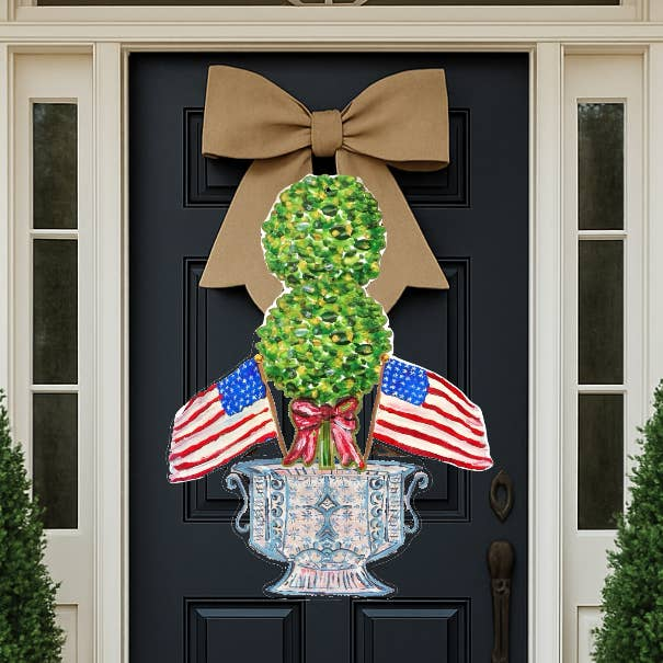 Patriotic Topiary in Ginger Jar Door