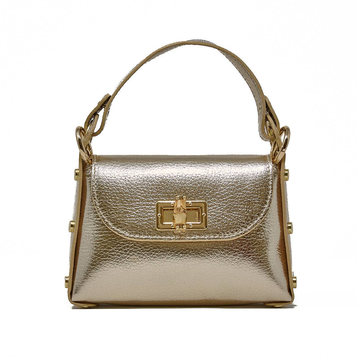 GF1075 GENUINE ITALIAN LEATHER  BAMBOO CLASP, CROSSBODY BAG: GOLD