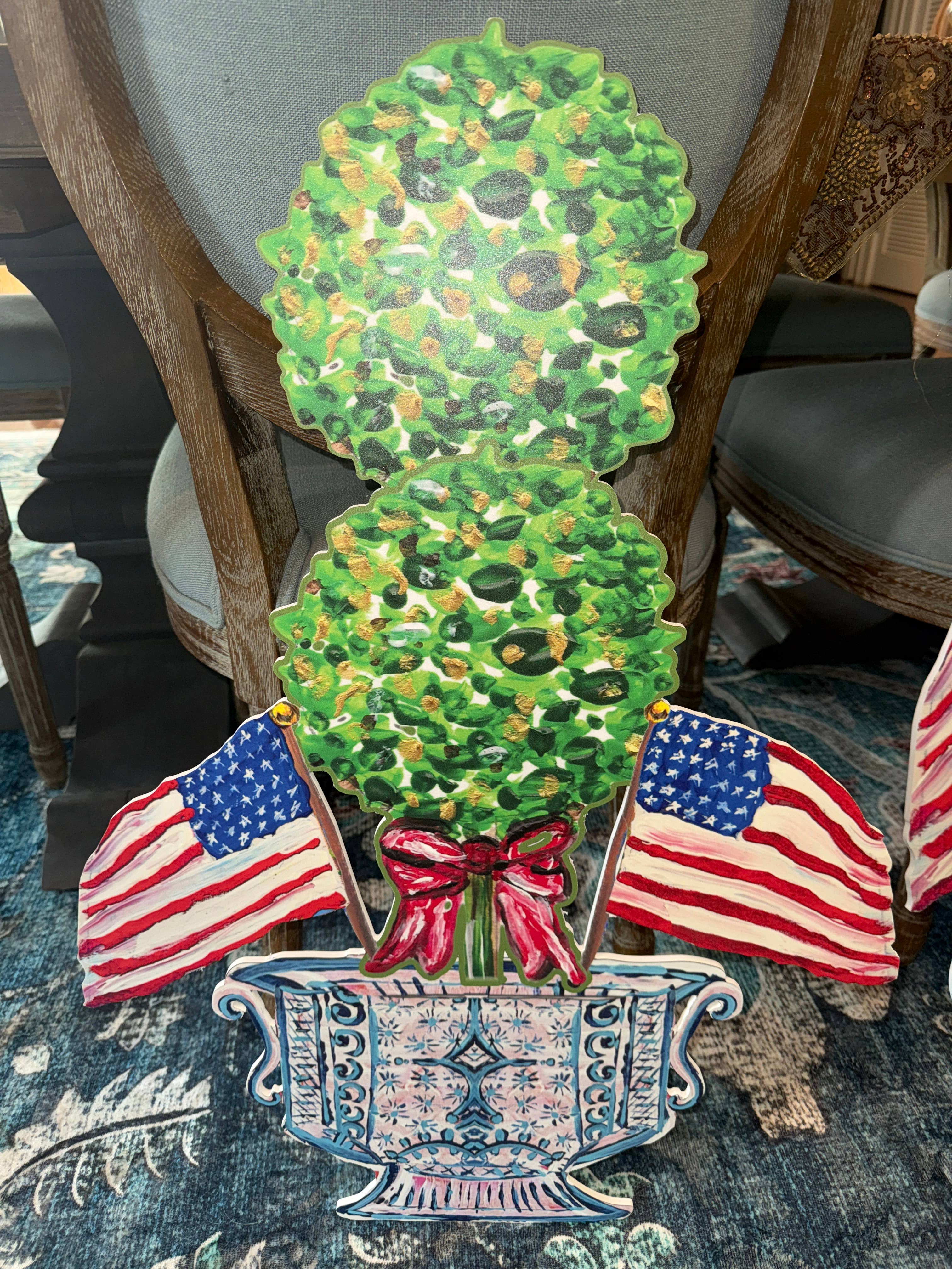 LARGE Designer Patriotic Topiary in Ginger Jar Door Hanger