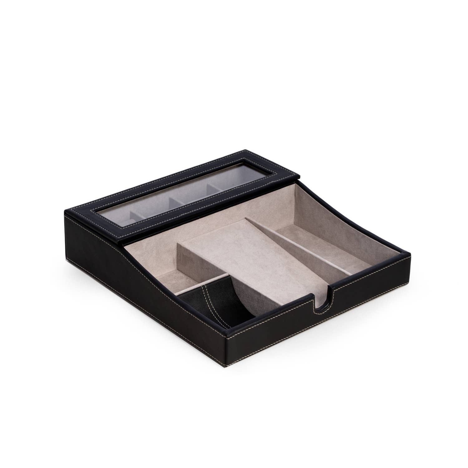 Black leather Valet with Multi Comparment Storage
