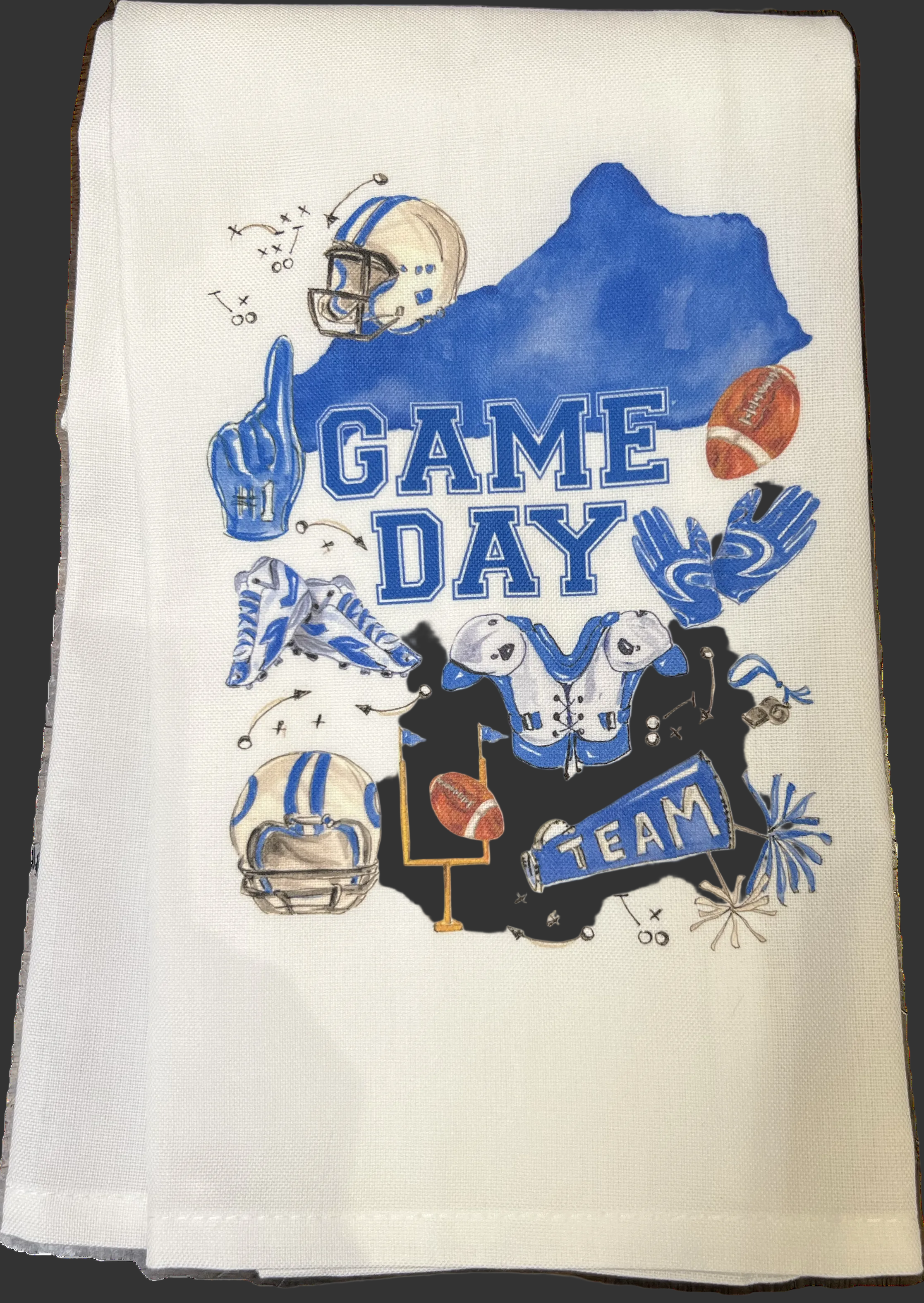 Handpainted  Game Day Kitchen Towel with Football Icons